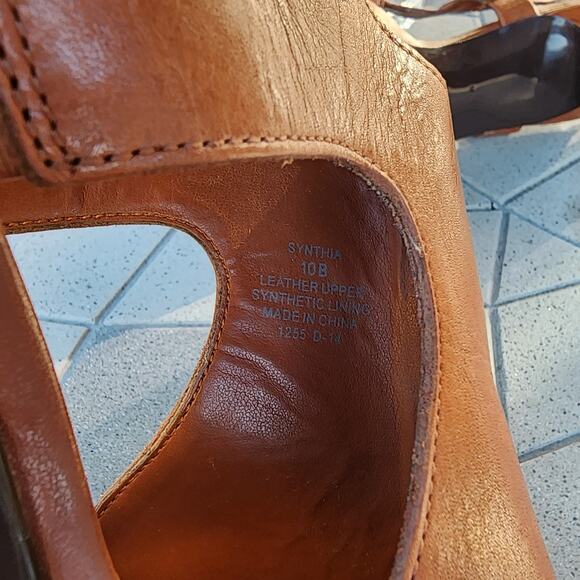 Lauren Ralph Lauren Synthia Cognac Leather Platform Slingback Sandals 10 - Picture 8 of 15